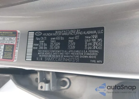 2022 Hyundai Tucson Sel z USA, uszkodzony, nr VIN 5NMJCCAE3NH072731
